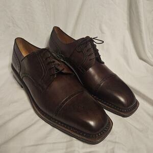 Santoni Brown Leather Cap Toe Oxford Dress Shoes Mens Size 13 D Goodyear Italy